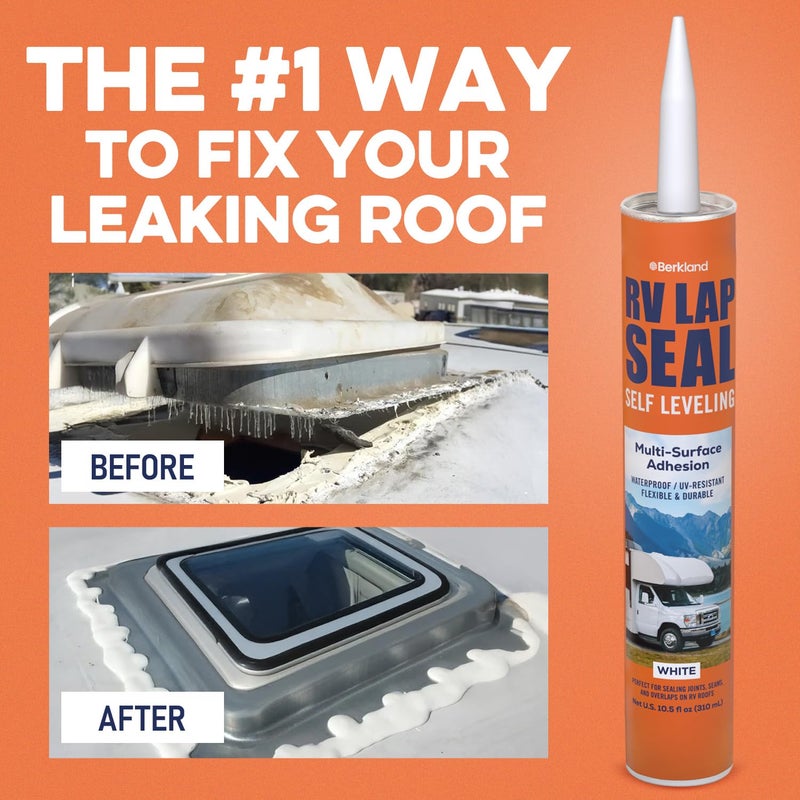 Berkland [2 Pack] RV Roof Sealant – [10 oz] Professional Self-Leveling Lap Caulk for Roof Leak Repair, Crack Sealing, UV & Weather Resistant, Easy Application White Sealant for RV, Camper, Trailer, Motorhome - Image 2